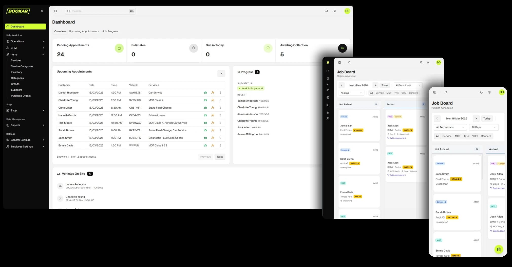 BOOKAR garage management software on desktop, tablet and mobile